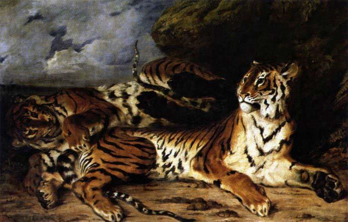 Eugene Delacroix A Young Tiger Playing with its Mother China oil painting art